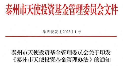 泰州市发布天使投资基金管理办法，优化投资管理机制